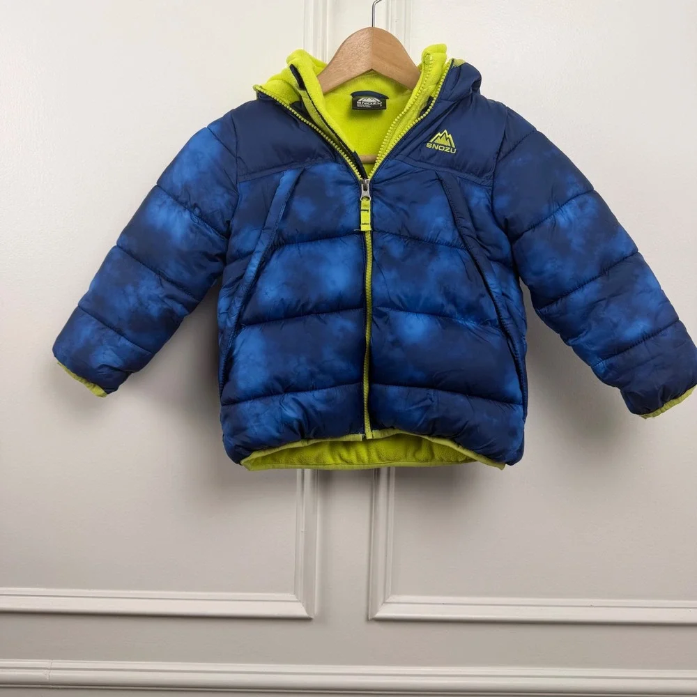 Snozu Boys Blue Tie Dye Puffer Jacket Hooded‎ Fleece Lined Winter Coat Size 5